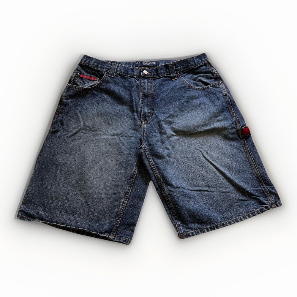 US Polo Assn Carpenter Shorts 38 Baggy 90s Y2K Skater‎ Denim Distressed